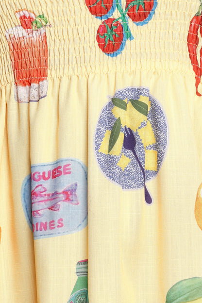 Sarelle Midi Dress - Yellow Pasta Print