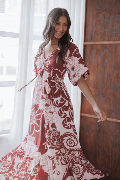 Shanae Maxi Dress - Pink Brown Paisley