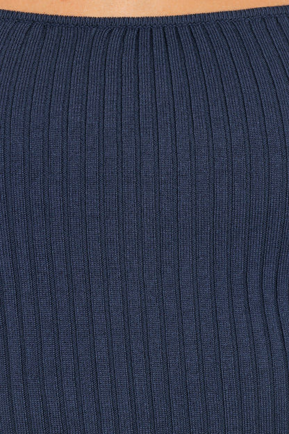 Shani Ribbed Knit Top - Dusty Blue