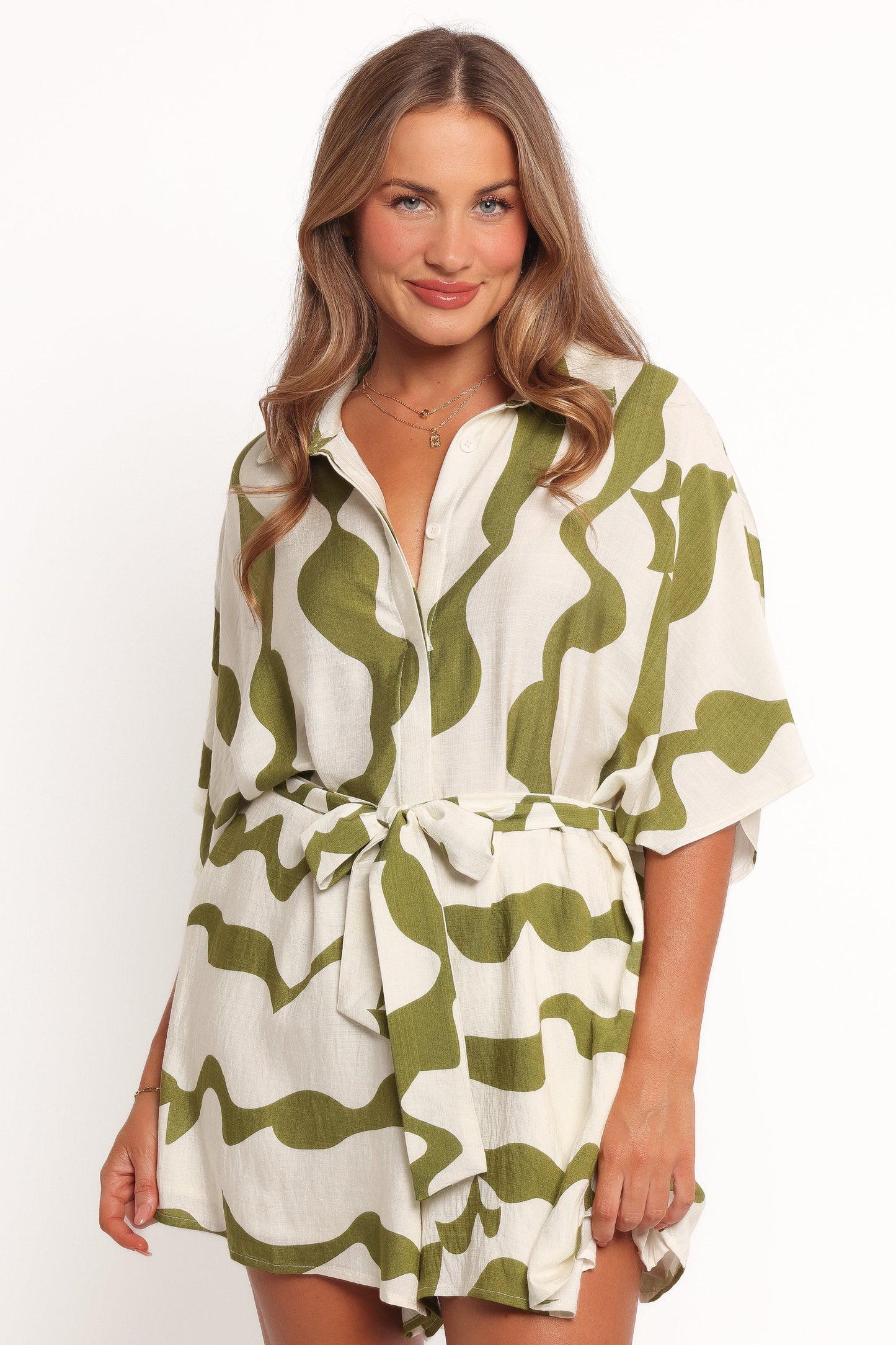 Sheily Tie Waist Romper - Green