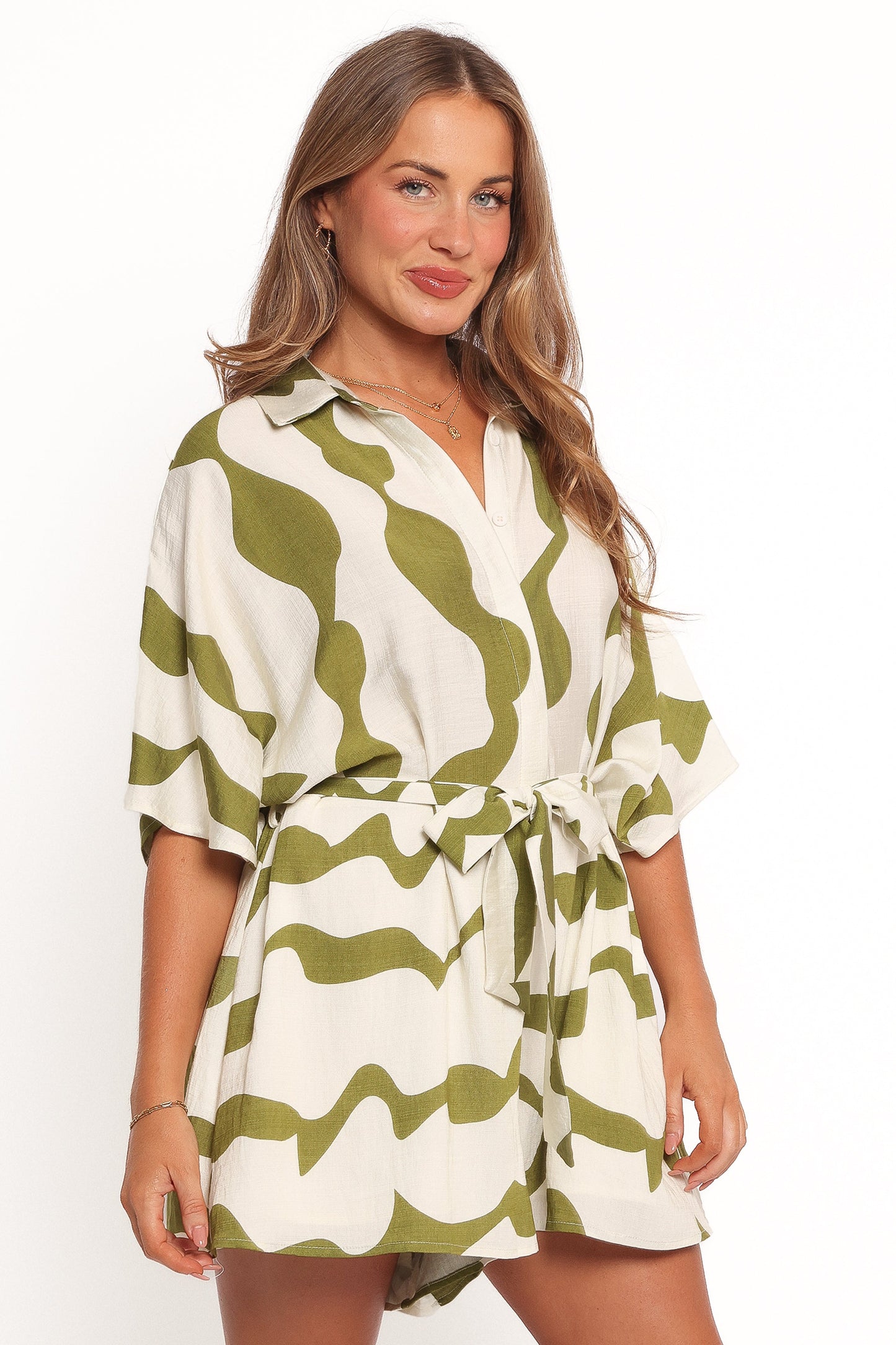 Sheily Tie Waist Romper - Green