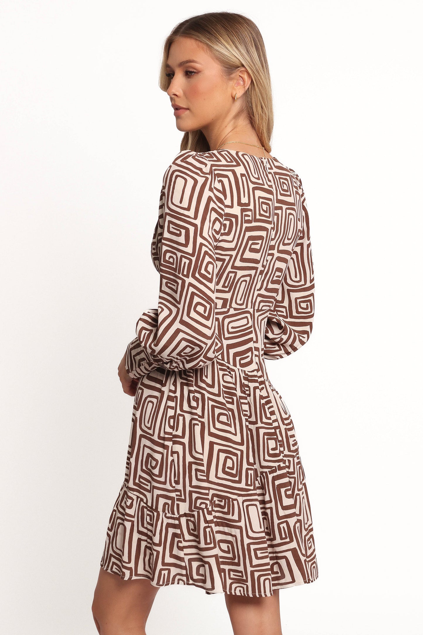 Sheridan Long Sleeve Mini Dress - Chocolate Brown Print