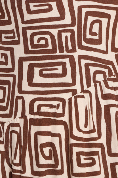 Sheridan Long Sleeve Mini Dress - Chocolate Brown Print