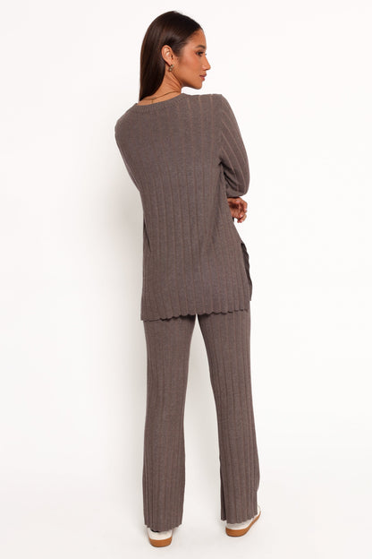 Silvie Long Sleeve Knitted Set - Charcoal Grey