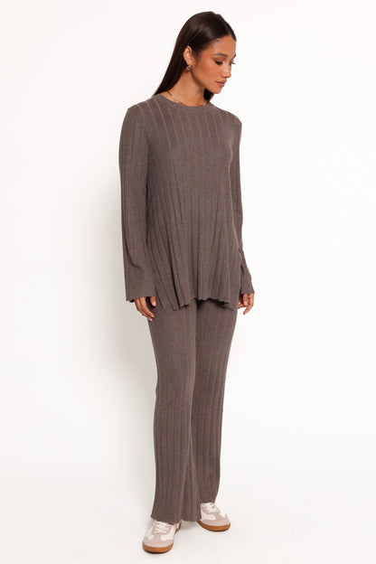 Silvie Long Sleeve Knitted Set - Charcoal Grey