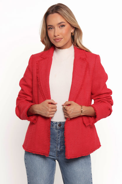 Simona Single Button Twill Blazer - Red