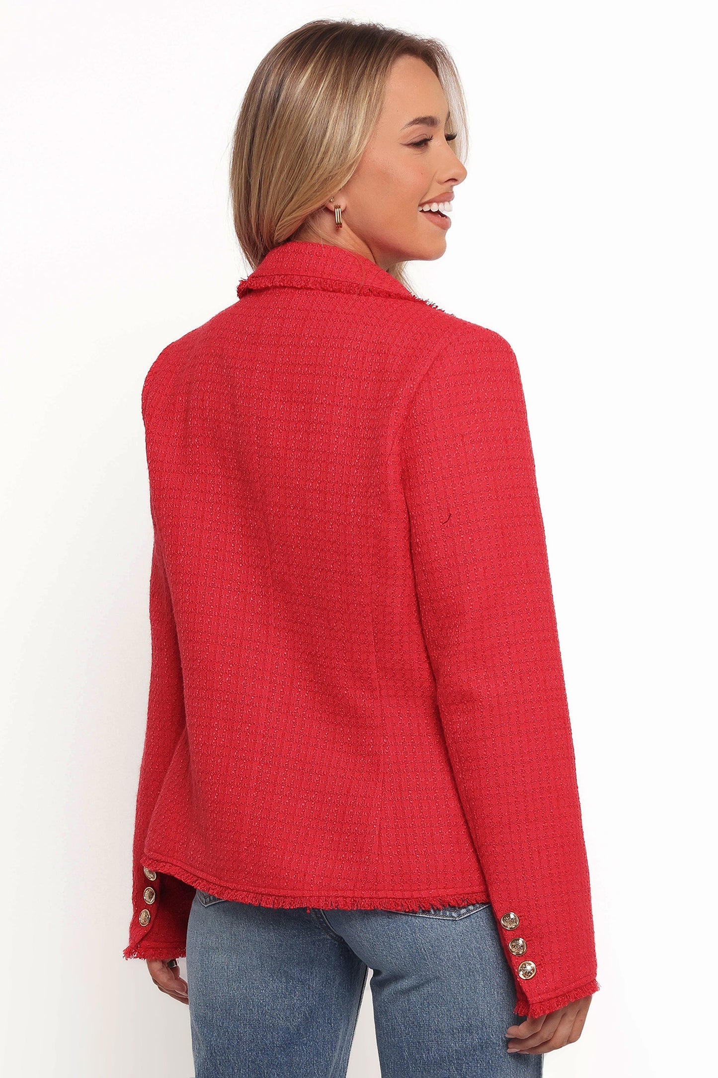 Simona Single Button Twill Blazer - Red