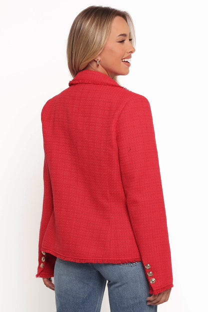 Simona Single Button Twill Blazer - Red