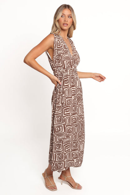 Solange Maxi Dress - Chocolate Brown Print