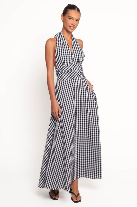 Solene Maxi Halterneck Dress - Black/White