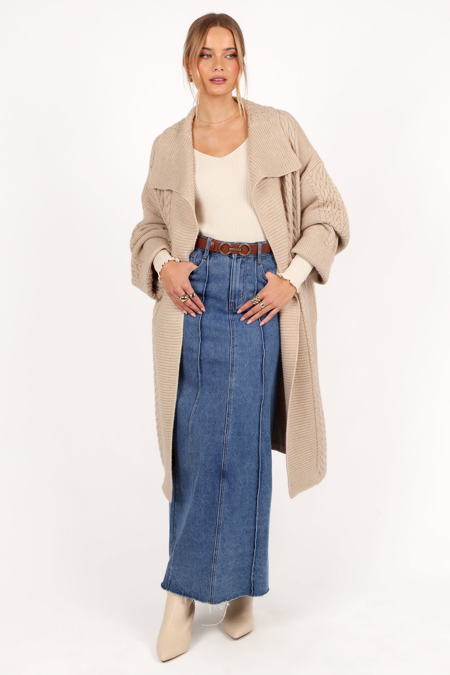Soma Oversized Open Front Cardigan - Beige