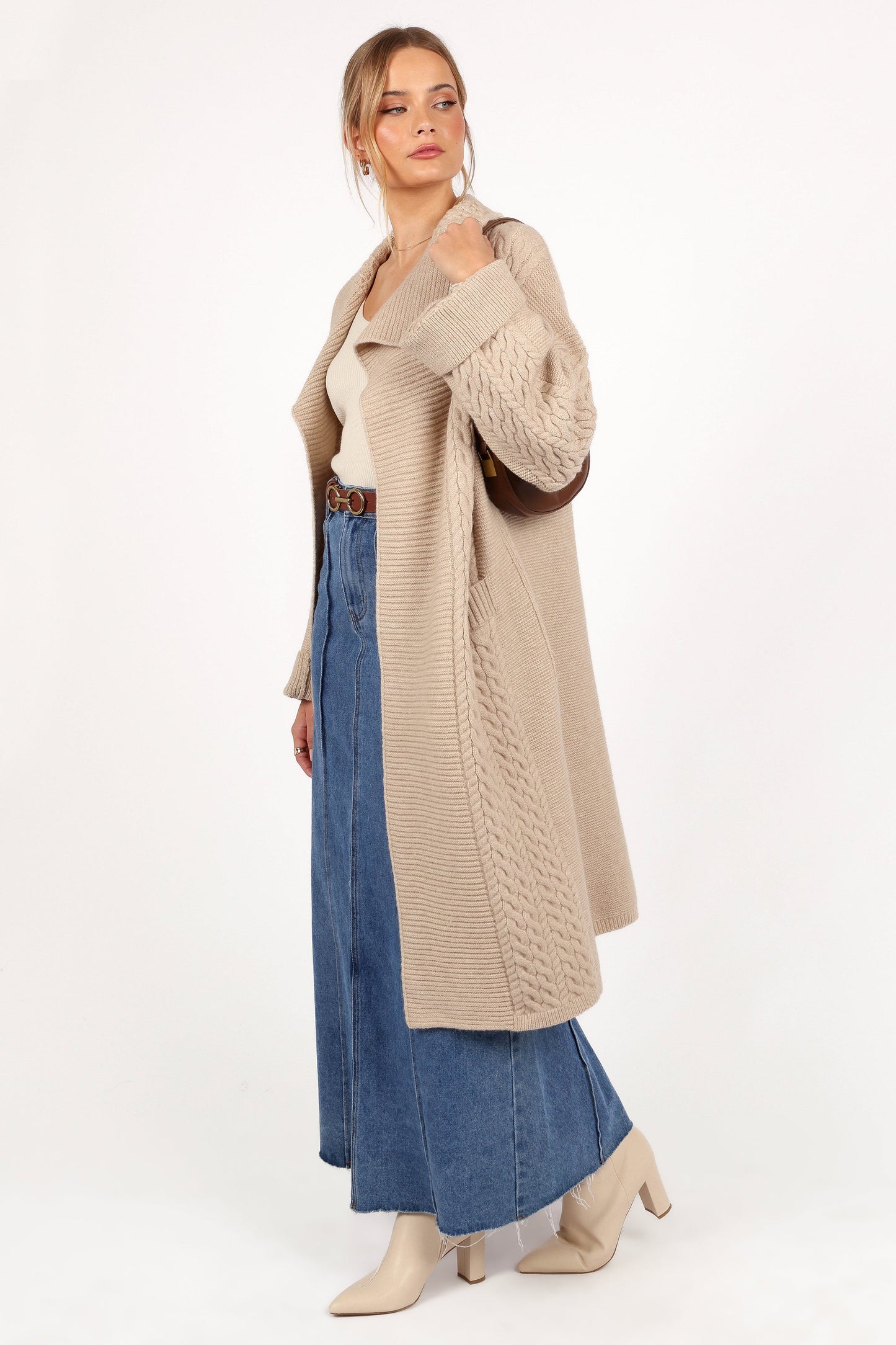 Soma Oversized Open Front Cardigan - Beige