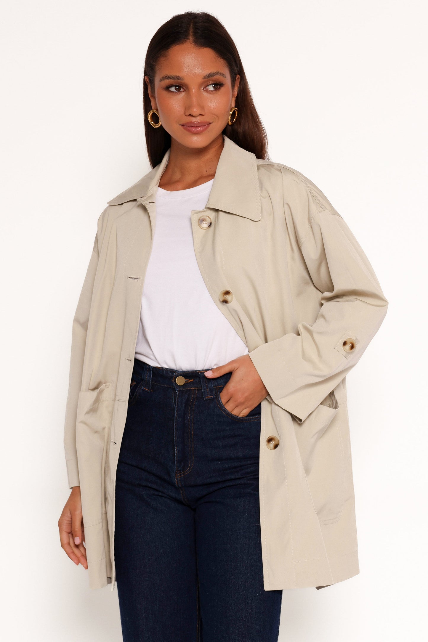 Stella Button Front Collar Jacket - Taupe