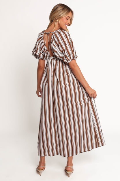 Sullivan Puff Sleeve Maxi Dress - Chocolate Stripe