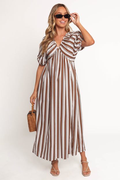 Sullivan Puff Sleeve Maxi Dress - Chocolate Stripe