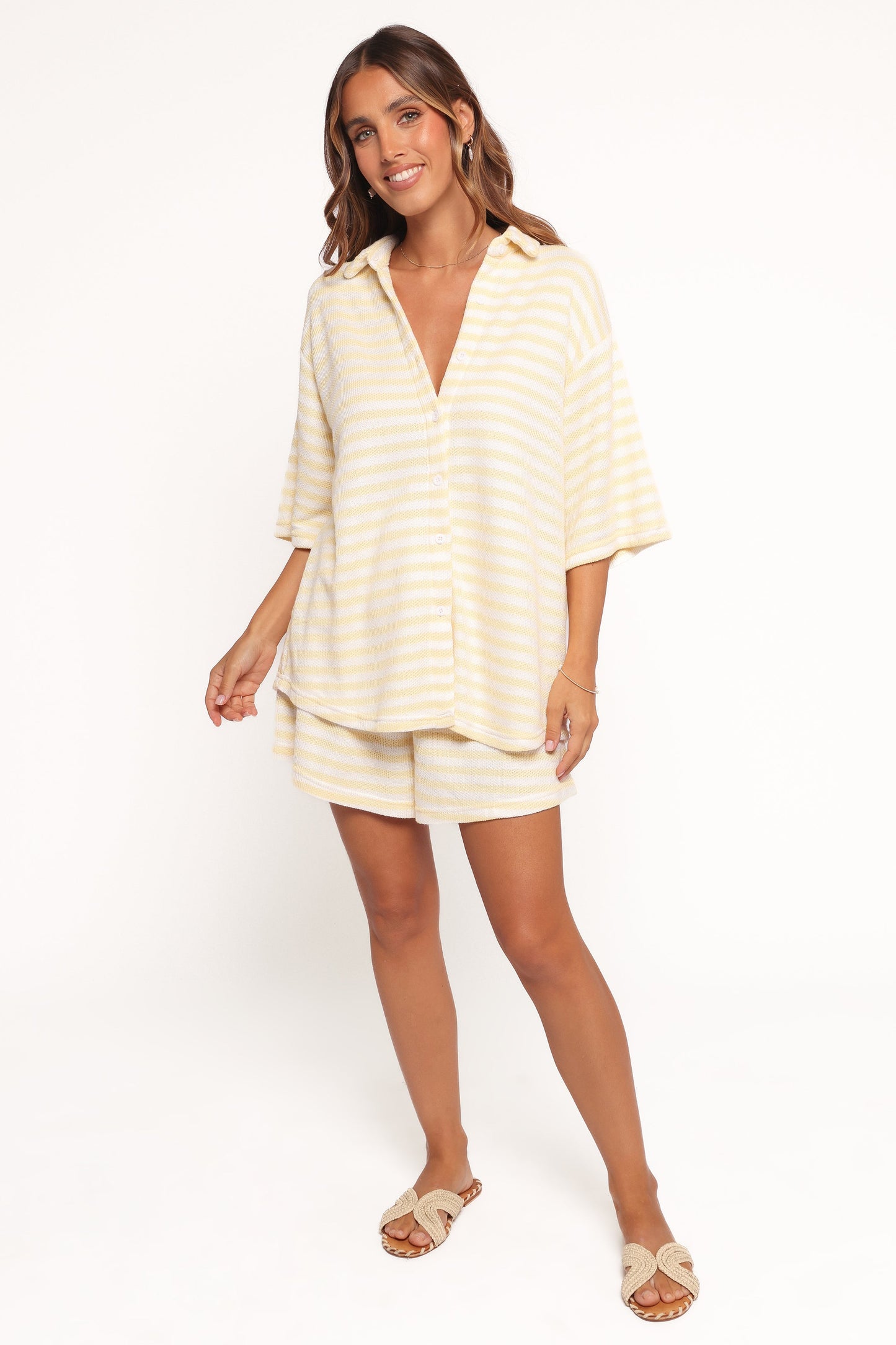 Sunny Knitted Short Set - Yellow Stripe