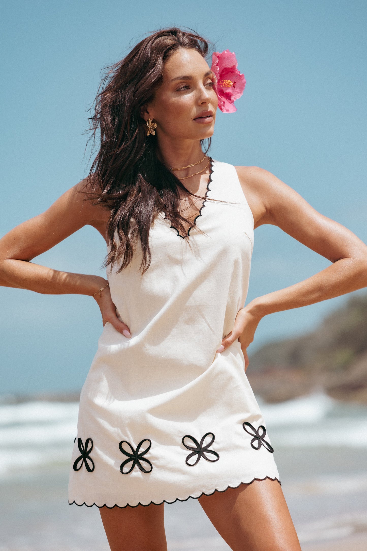 Thalia Mini Dress - Cream/Black