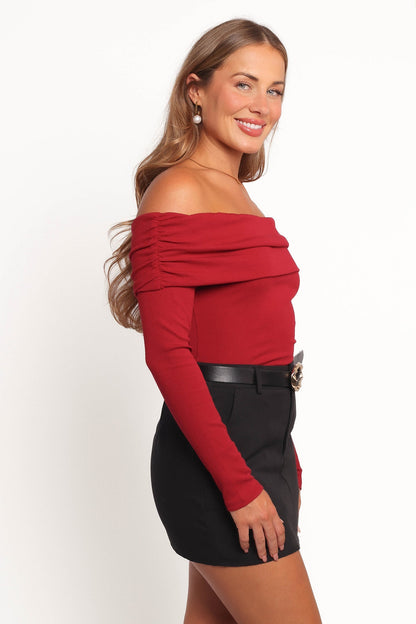 Thomsie Off Shoulder Knit Top - Berry