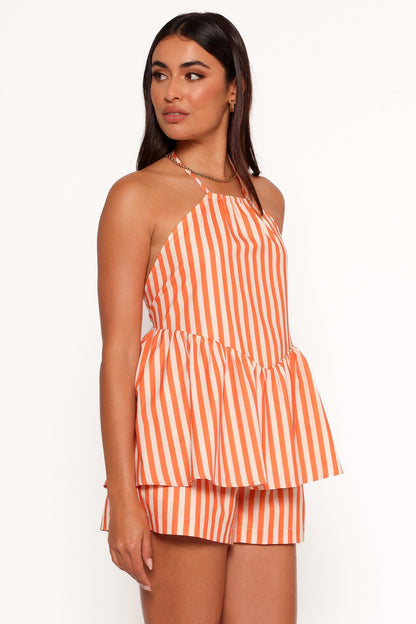 Valencia Halterneck Top - Orange Beige Stripe