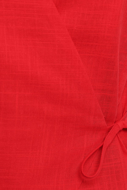 Vanni Wrap Front Linen Top - Red