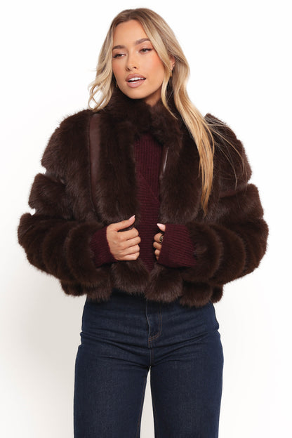 Velma Channel Faux Fur Jacket - Chocolate