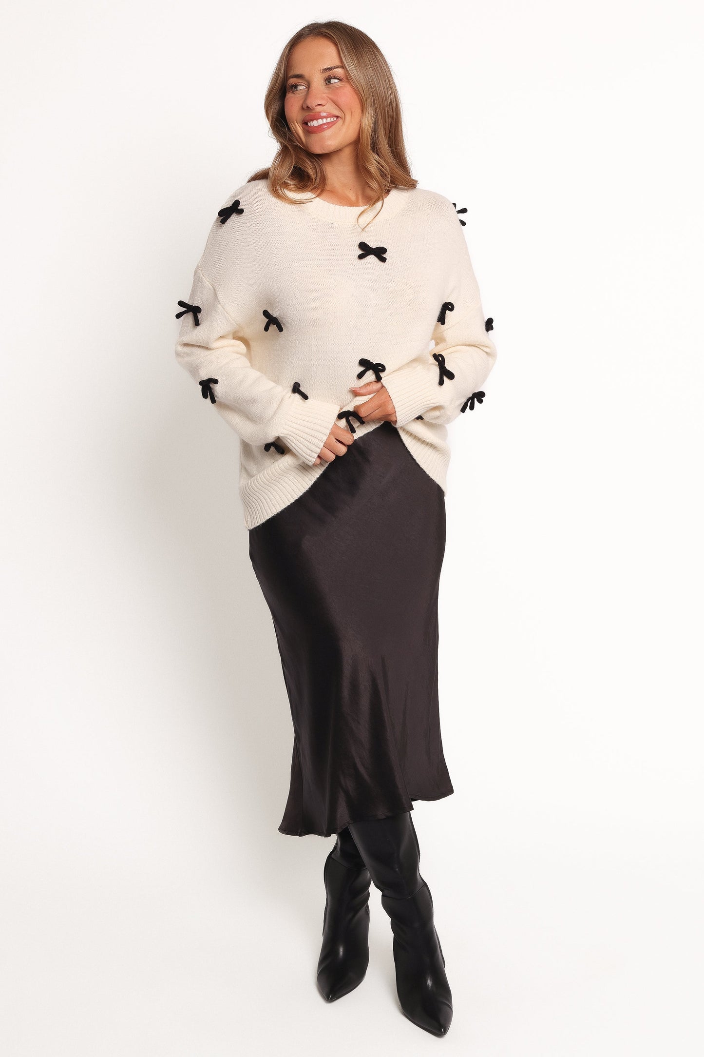 Voss Bow Knit Sweater - Cream