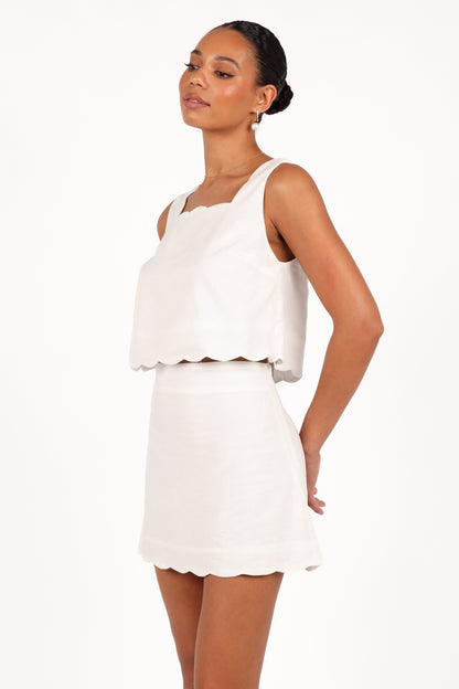 Wendie Scalloped Mini Skirt - Cloud White