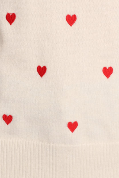 Xadie All Over Mini Heart Sweater - Cream/Red