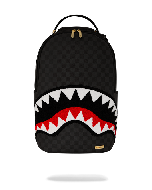 LIGHTS OUT SHARKS IN PARIS CHENILLE SHARK BACKPACK