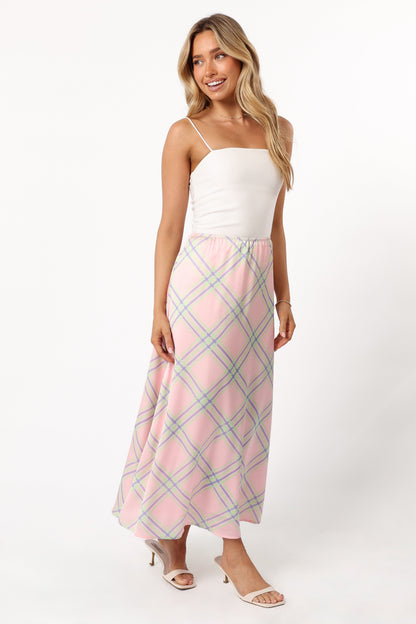 Clarissa Midi Skirt - Pink Check