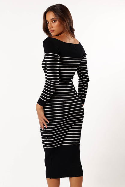 Baxtor Off The Shoulder Midi Dress - White/Black