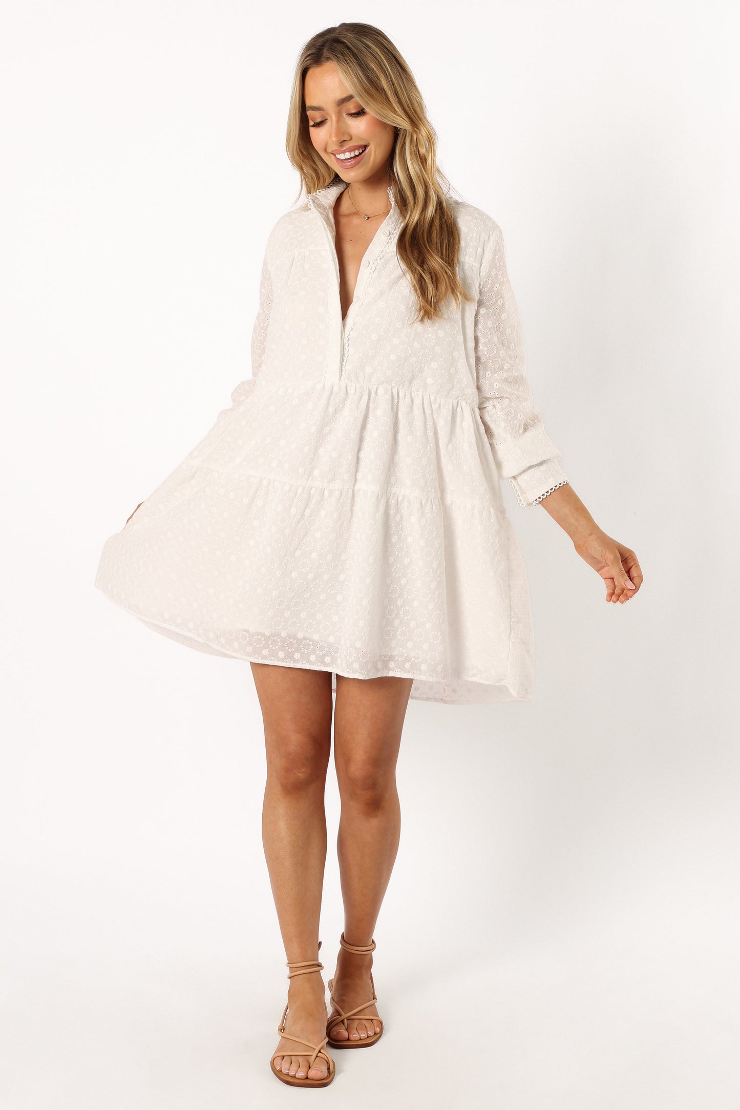 Delia Long Sleeve Mini Dress - White