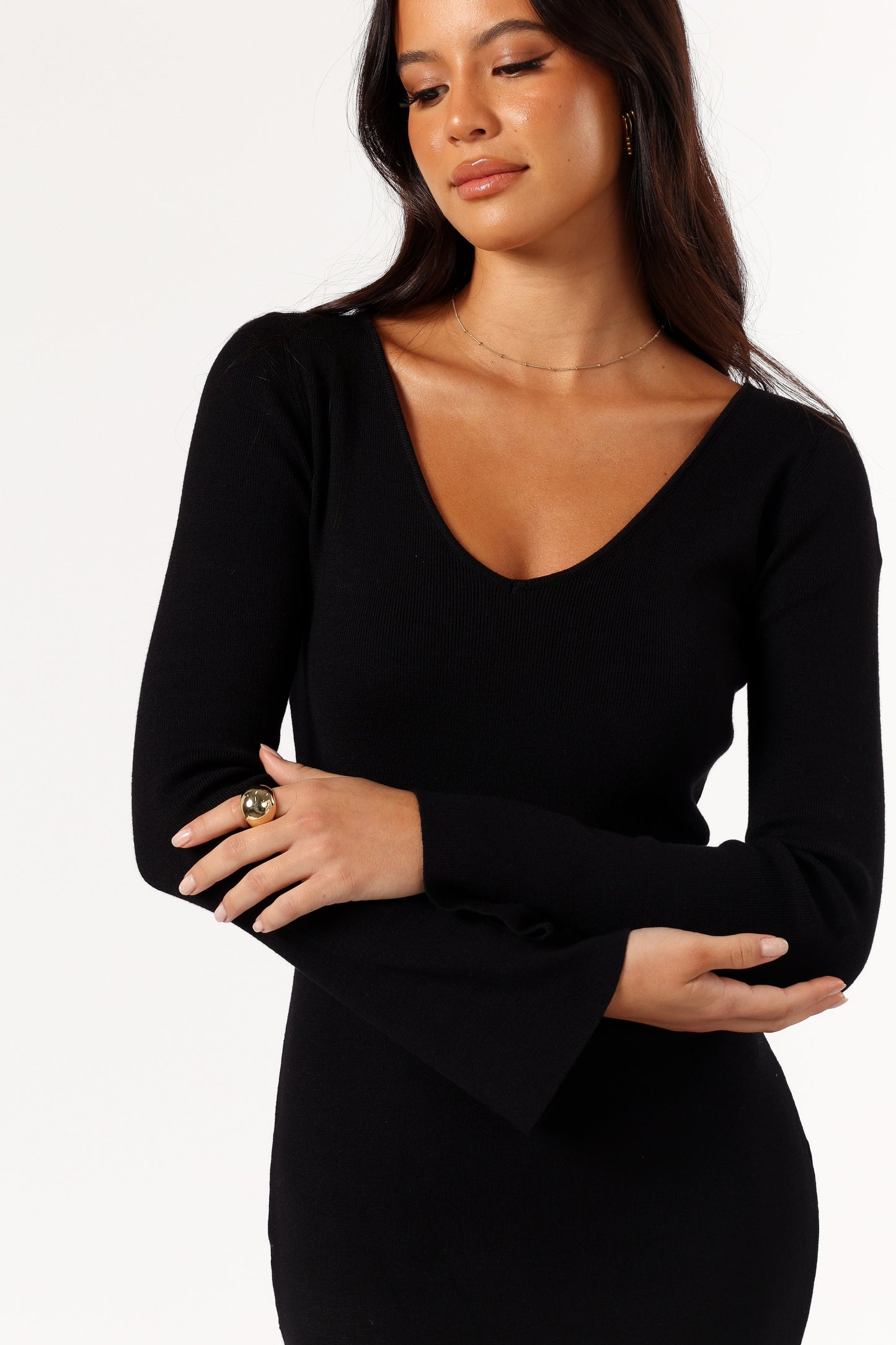 Lina Long Sleeve Midi Dress - Black