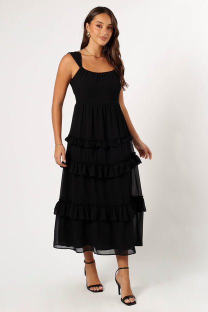 Marli Ruffle Midi Dress - Black