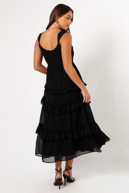Marli Ruffle Midi Dress - Black