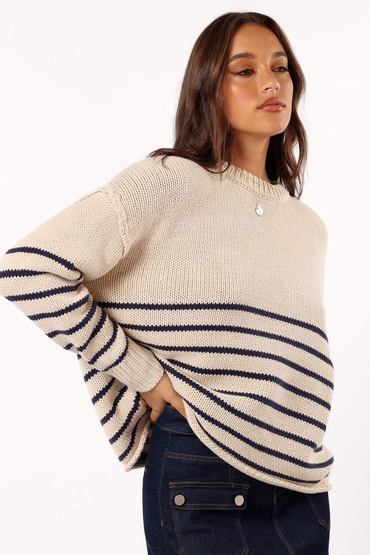 Tenzie Stripe Knit Sweater - Natural Navy