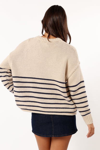 Tenzie Stripe Knit Sweater - Natural Navy
