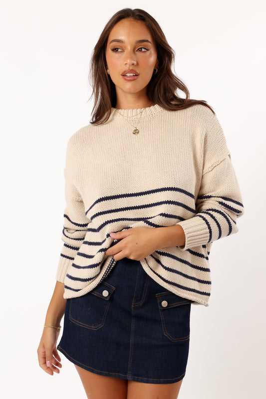 Tenzie Stripe Knit Sweater - Natural Navy