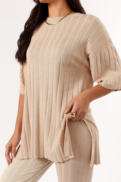 Silvie Short Sleeve Knitted Set - Beige