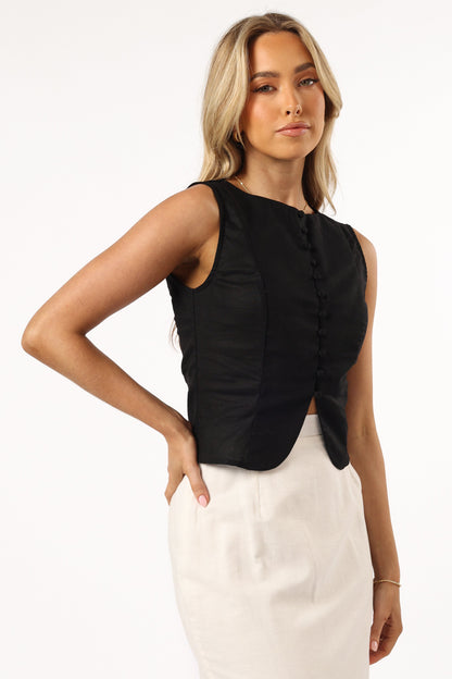 Daniella Linen Vest - Black