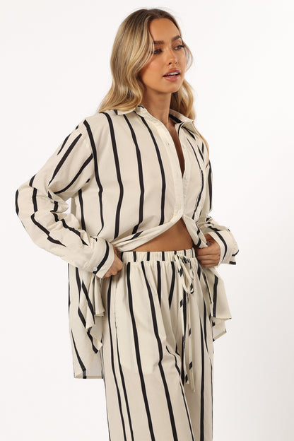 Silvia Button Down Shirt - Cream Stripe