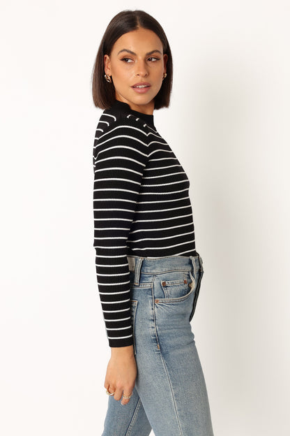 Stacie Ribbed Knit Top - Black Stripe