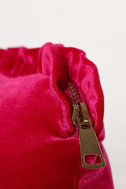 Large Velvet Ruffle Pouch - Magenta