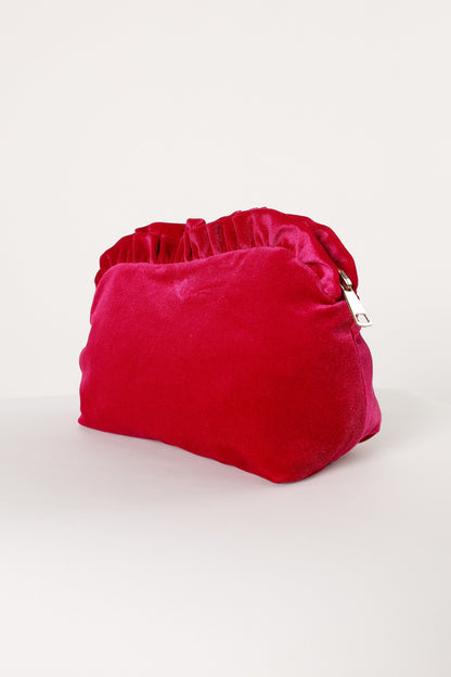 Large Velvet Ruffle Pouch - Magenta