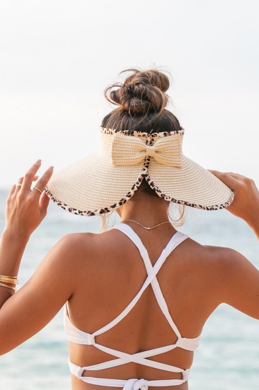 Leopard Foldable Bow Visor - Straw