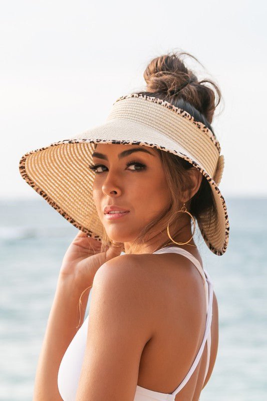 Leopard Foldable Bow Visor - Straw