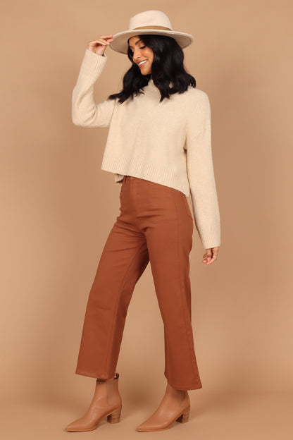 Georgette High Waisted Straight Leg Pants - Brown
