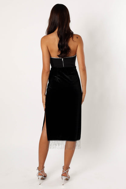 Greta Velvet Fringe Skirt - Black