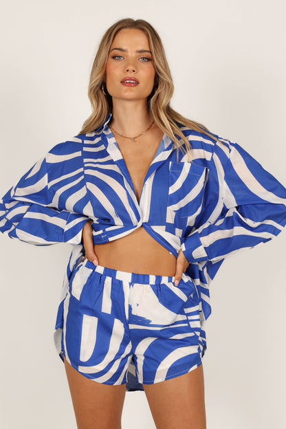 Heather Cotton Short - Blue Print