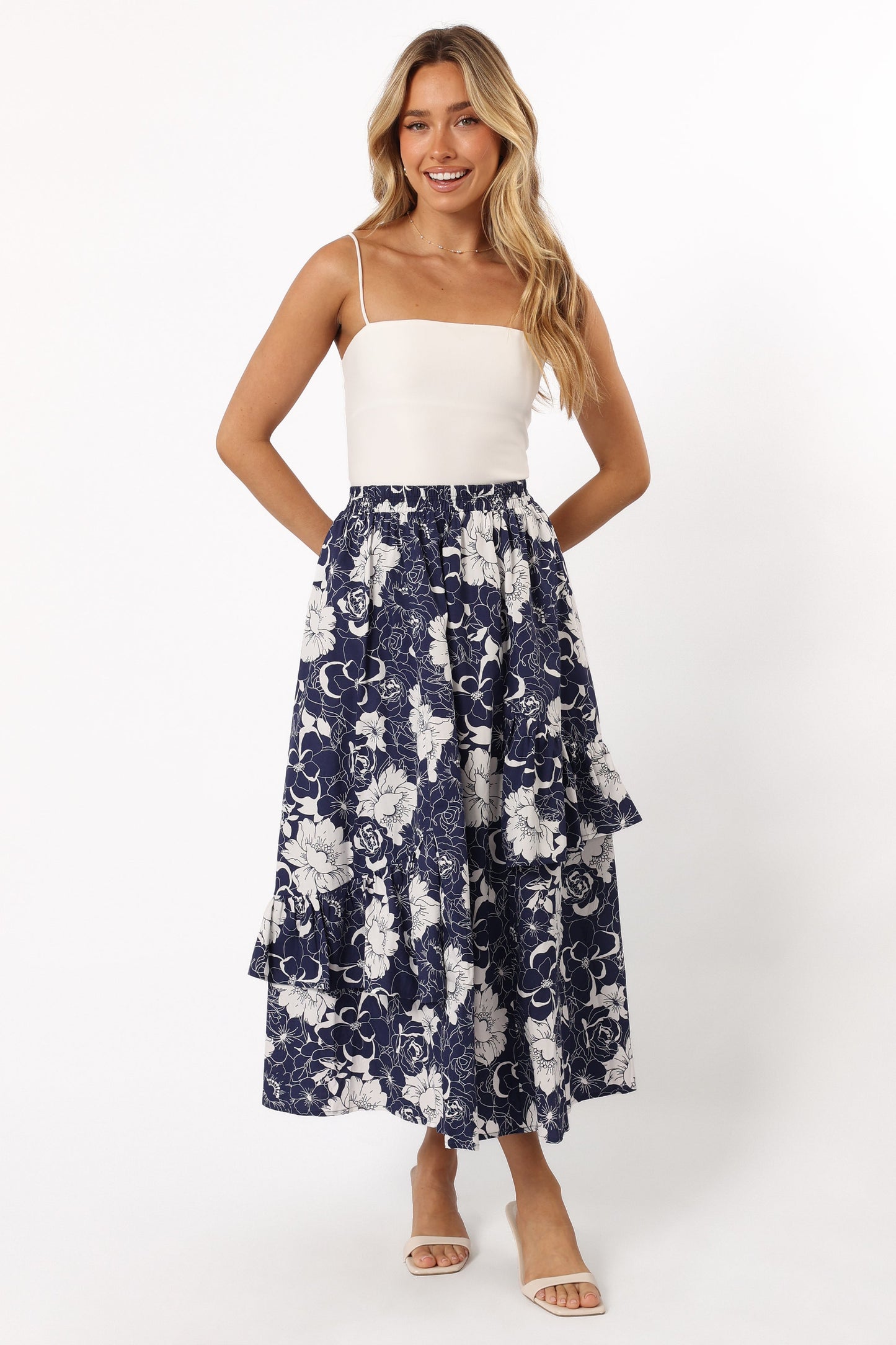 Josephine Tiered Midi Skirt - Navy